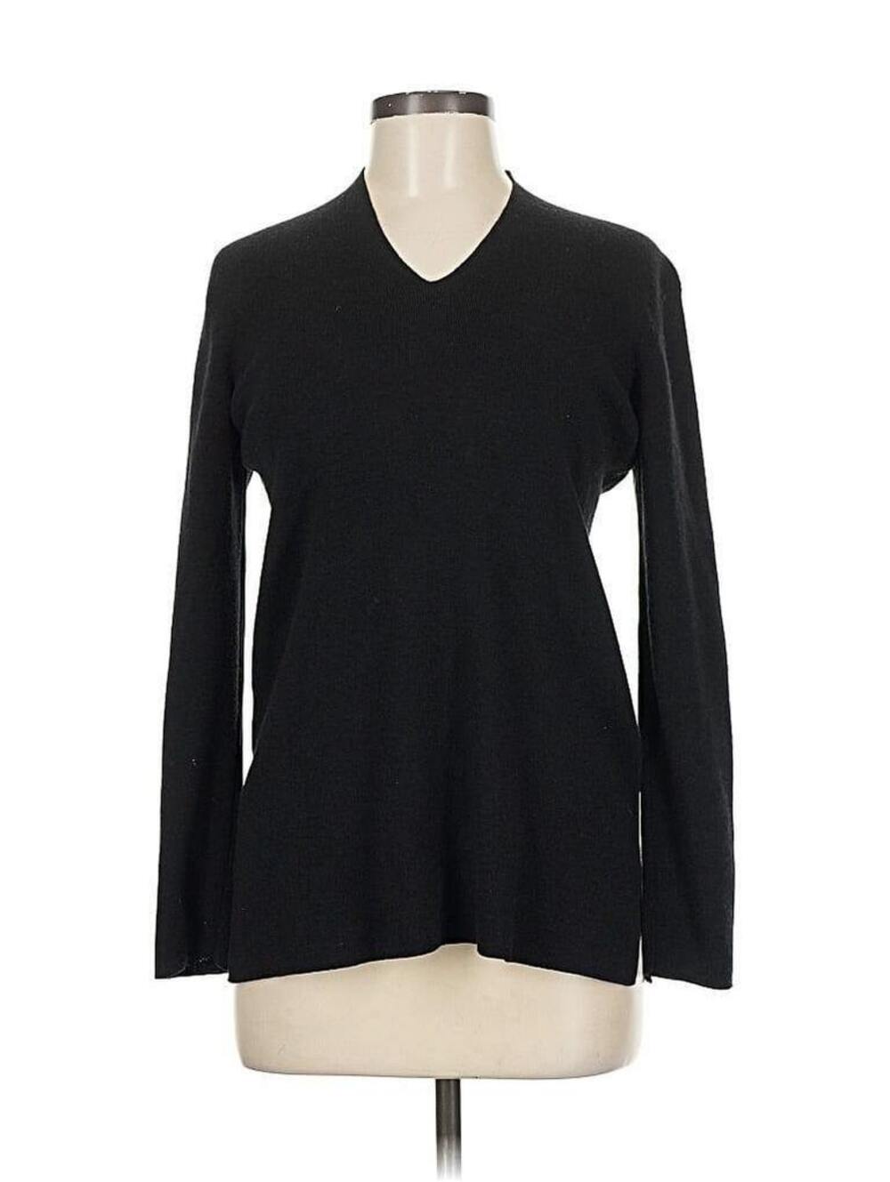 Eileen Fisher Medium Petite $248 Black 100% Wool V-Neck Pullover Sweater